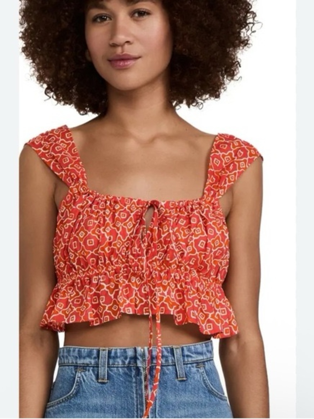 Ciao Lucia Orange Printed Square-Neck Tie-Front Crop Top